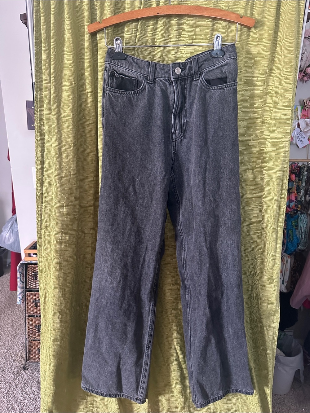 Black Washed Straight-Leg Jeans